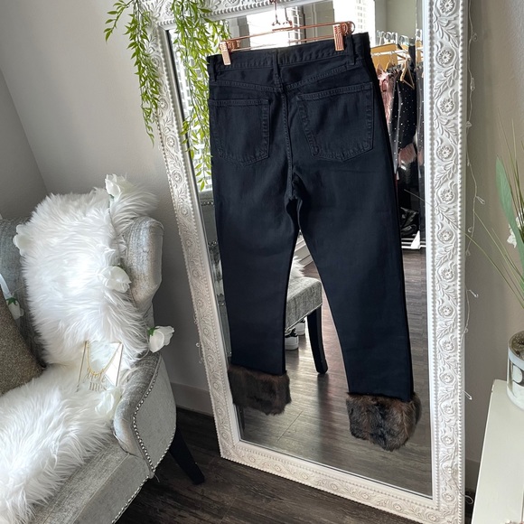 Zara Black Faux Fur Cuff Jeans NWOT - Picture 5 of 11